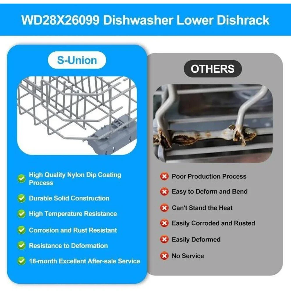 UPGRADED WD28X26099 Dishwasher Lower Dishrack Assembly GE Dishwasher Rack